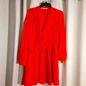 Rachel Roy Red cross front ruched waist knee length dress sz L